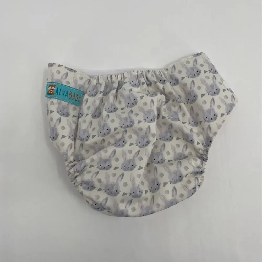Alva Baby Diaper Covers Ivory Bunny Rabbit Adjustable Size Snaps OS